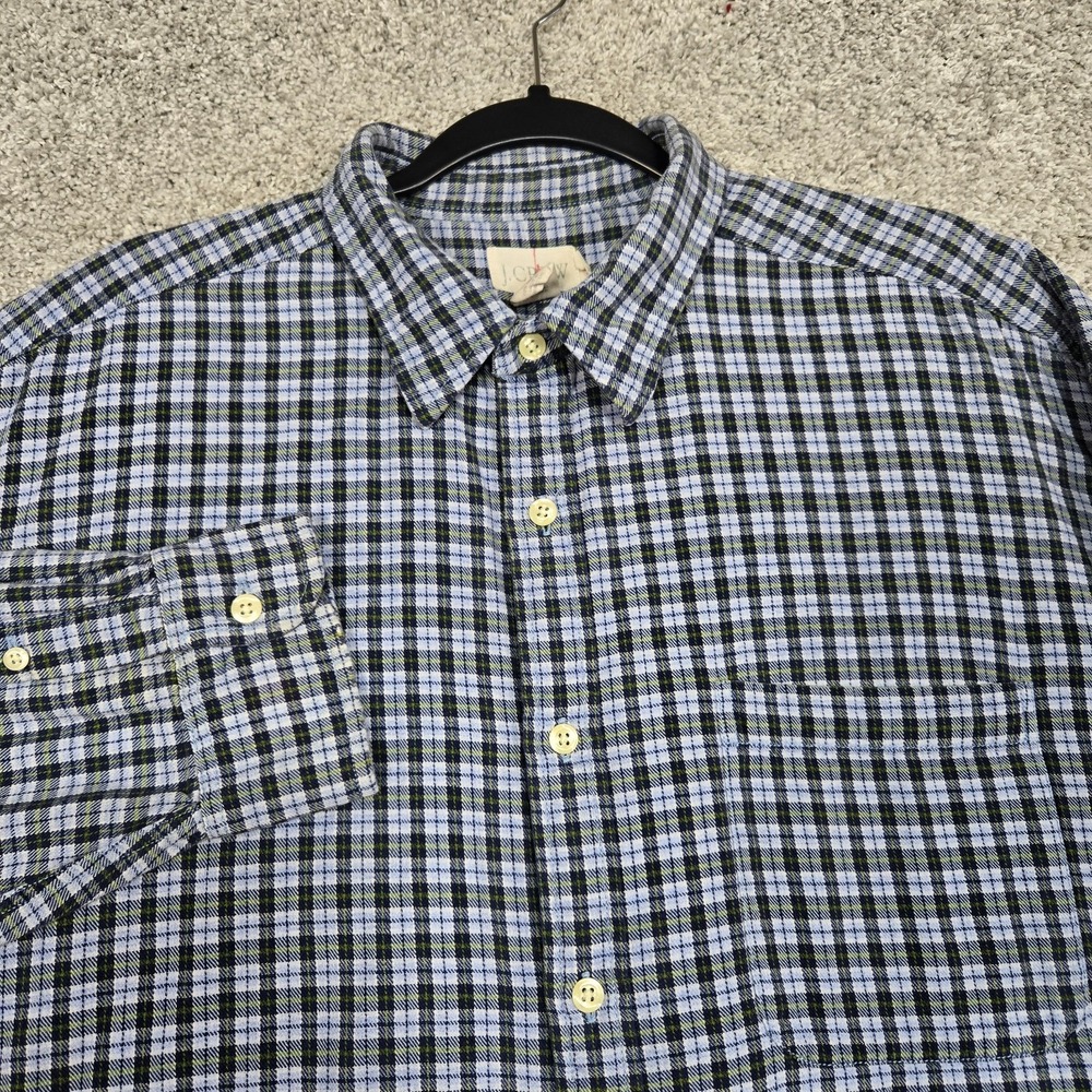 J Crew Oarsman Shirt Mens XLT Blue yellow Plaid Long Sleeve Button Up vintage